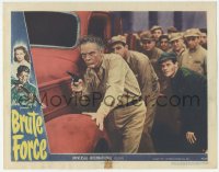 9z110 BRUTE FORCE LC #8 1947 close up of Charles Bickford with gun taking cover behind truck!