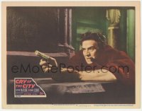 9z185 CRY OF THE CITY LC #3 1948 super close up of Victor Mature on ground with gun, film noir!