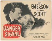 9z196 DANGER SIGNAL TC 1945 romantic close-up of Faye Emerson & Zachary Scott, film noir!