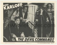 9z216 DEVIL COMMANDS LC R1955 monstrous Boris Karloff has man & Anne Revere strapped to his machine!