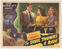 9z217 DEVIL THUMBS A RIDE LC #3 1947 c/u of crazed killer Lawrence Tierney grabbing Nan Leslie!