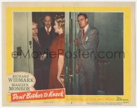 9z229 DON'T BOTHER TO KNOCK LC #6 1952 Marilyn Monroe hides that Richard Widmark is with her!