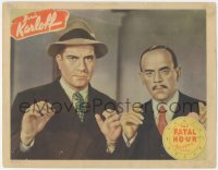 9z254 FATAL HOUR LC 1940 c/u of Grant Withers & Boris Karloff as Mr. Wong putting their hands up!