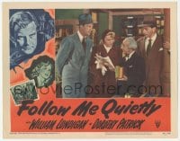 9z269 FOLLOW ME QUIETLY LC #8 1949 old man shows newspaper to William Lundigan & Dorothy Patrick!