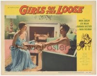 9z314 GIRLS ON THE LOOSE LC #8 1958 c/u of bad Mara Corday & another woman in their nightgowns!