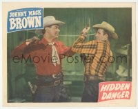 9z358 HIDDEN DANGER LC #3 1948 close up of cowboy Johnny Mack Brown punching guy with gun!