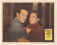 9z370 HOUSE BY THE RIVER LC #5 1950 Fritz Lang, c/u of Louis Hayward & Lee Bowman fighting!