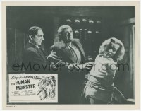 9z382 HUMAN MONSTER LC R1950 great image of laughing Bela Lugosi & monster torturing girl!