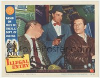 9z405 ILLEGAL ENTRY LC #4 1949 close up of bad guy Anthony Caruso holding gun on pilot Howard Duff!