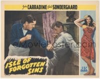 9z413 ISLE OF FORGOTTEN SINS LC 1943 John Carradine fighting with big guy, directed by Edgar Ulmer!