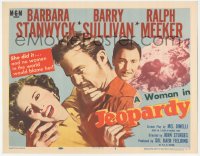 9z423 JEOPARDY TC 1953 Barbara Stanwyck in Jeopardy, struggling with Ralph Meeker, film noir!