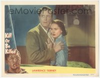 9z442 KILL OR BE KILLED LC #5 1950 close up of scared Lawrence Tierney holding Marissa O'Brien!