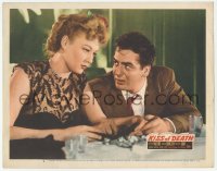 9z447 KISS OF DEATH LC #8 1947 c/u of scared Victor Mature talking to Coleen Gray, classic noir!