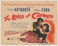 9z511 LOVES OF CARMEN TC 1948 romantic close up of sexy Rita Hayworth & Glenn Ford!