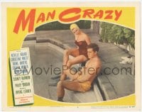 9z526 MAN CRAZY LC #3 1953 Neville Brand & sexy Christine White in swimsuits by swimming pool!