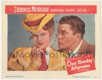 9z621 ONE SUNDAY AFTERNOON LC #3 1949 close up of Dennis Morgan puckering his lips at Janis Paige!
