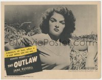9z628 OUTLAW LC R1950 best close up of barely-dressed Jane Russell in hay, Howard Hughes