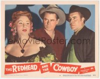 9z692 REDHEAD & THE COWBOY LC #8 1951 close up of Glenn Ford, Rhonda Fleming and Edmond O'Brien!