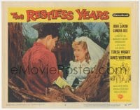 9z699 RESTLESS YEARS LC #5 1958 close up of John Saxon & bride Sandra Dee standing by tree!
