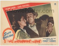 9z724 SALTY O'ROURKE LC #1 1945 great close up of Alan Ladd holding gun & smiling at Gail Russell!