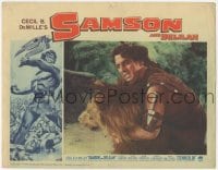 9z725 SAMSON & DELILAH int'l LC #5 R1960 Victor Mature grabbing lion from behind, Cecil B. DeMille!