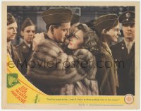 9z739 SEE HERE PRIVATE HARGROVE LC #8 1944 c/u of Robert Walker hugging pretty Donna Reed in fur!