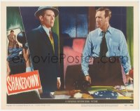9z748 SHAKEDOWN LC #4 1950 close up of Lawrence Tierney glaring at Howard Duff, film noir!