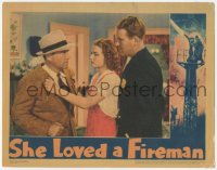 9z754 SHE LOVED A FIREMAN LC 1937 Robert Armstrong is angry at Dick Foran & Ann Sheridan!