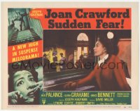 9z825 SUDDEN FEAR LC #8 1952 close up of Joan Crawford looking out window onto the street!