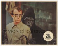 9z837 TAKE THE MONEY & RUN LC #1 1969 best close up image of Woody Allen being held by fake gorilla!
