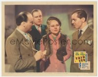 9z860 THIN ICE LC 1937 close up of ice skater Sonja Henie questioned by three men!