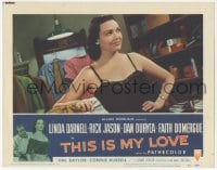 9z861 THIS IS MY LOVE LC #5 1954 sexy Linda Darnell in little black dress is a homewrecker!
