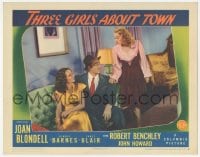 9z866 THREE GIRLS ABOUT TOWN LC 1941 John Howard between sexy Joan Blondell & Janet Blair!