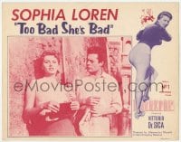 9z884 TOO BAD SHE'S BAD LC 1955 close up of sexy Sophia Loren & Marcello Mastroianni!
