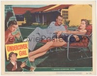 9z910 UNDERCOVER GIRL LC #4 1950 sexy Alexis Smith in swimsuit lounging outdoors with Scott Brady!