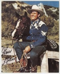 1b748 GENE AUTRY signed color 8x10 publicity still 1980s the singing cowboy star with Champion!