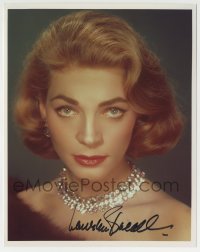 1b896 LAUREN BACALL signed color 8x10 REPRO still 1980s glamorous portrait with fur & diamonds!
