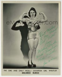 1b532 MILDRED BURKE signed 8x10 still 1951 the one and only world champion girl wrestler flexing!