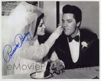 1b947 PRISCILLA PRESLEY signed 8x10 REPRO still 1990s feeding wedding cake to Elvis Presley!