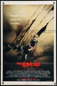 1b079 HOWLING signed teaser 1sh 1981 by Dee Wallace, cool art of girl tranforming into a werewolf!