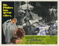 1b096 ABOMINABLE DR. PHIBES signed LC #4 1971 by Caroline Munro, creepy bed surrounded by bats!