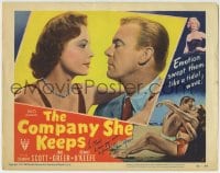 1b117 COMPANY SHE KEEPS signed LC #5 1951 by Jane Greer, who's about to kiss Dennis O'Keefe!