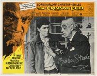 1b119 CRIMSON CULT signed LC #8 1970 by Barbara Steele, great c/u of Boris Karloff & Mark Eden!