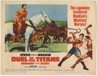 1b126 DUEL OF THE TITANS signed LC #4 1961 by Steve Reeves, who has his sword drawn on horse!
