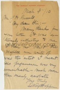 1b253 DEWOLF HOPPER signed letter 1910 thanking a fan for an extremely interesting letter!