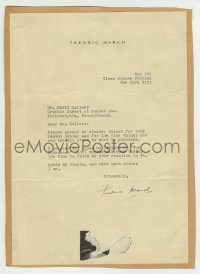 1b260 FREDRIC MARCH signed letter 1938 thanking David Mallery for his comments on The Buccaneer!