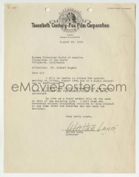 1b286 WALTER LANG signed letter 1950 he couldn't attend the Screen Directors Guild meeting!