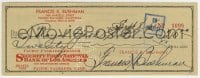 1b675 FRANCIS X BUSHMAN signed 3x8 canceled check 1951 cashed a check for $210 at Royal York Hotel!