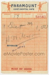 1b643 HENRY WILCOXON signed 4x6 receipt 1951 on his receipt from the Paramount Continental Cafe!