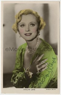 1b686 EVELYN LAYE signed English 4x6 postcard 1920s beautiful color portrait with cool jewelry!